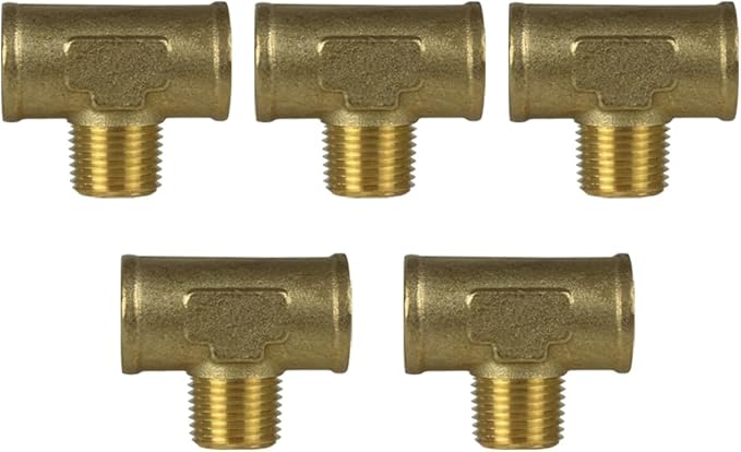 Male Branch Tee 1/2" Male NPT x 1/2" Female NPT Brass Union Tee Connector 5-Pack