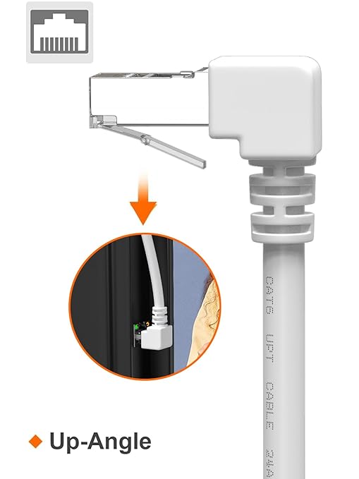 90 Degree Ethernet Patch Internet Cable 6 Foot, White Cat6 Ethernet Cable Right Angle Upward Angle, Cat 6 LAN Network Cable, for PC, Router, Modem, Xbox, PS4, PS3-6FT