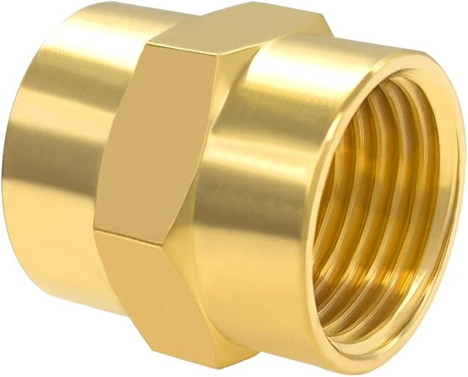 Hooshing 2PCS Brass Hex Coupling 3/8" NPT Female x 3/8" NPT Female Thread Coupler Pipe Fitting