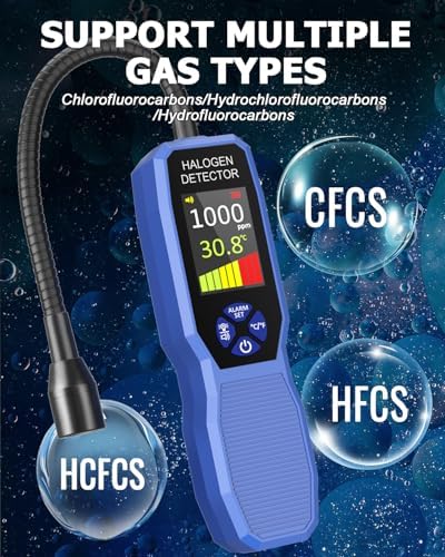Automotive Freon Leak Detector HVAC, Professional Refrigerant Leak Detector with LCD Display & LED Light, Car AC Freon Sniffer Kit for R134a R410A R22 R32 R1234yf with Audio & Visual Alarm