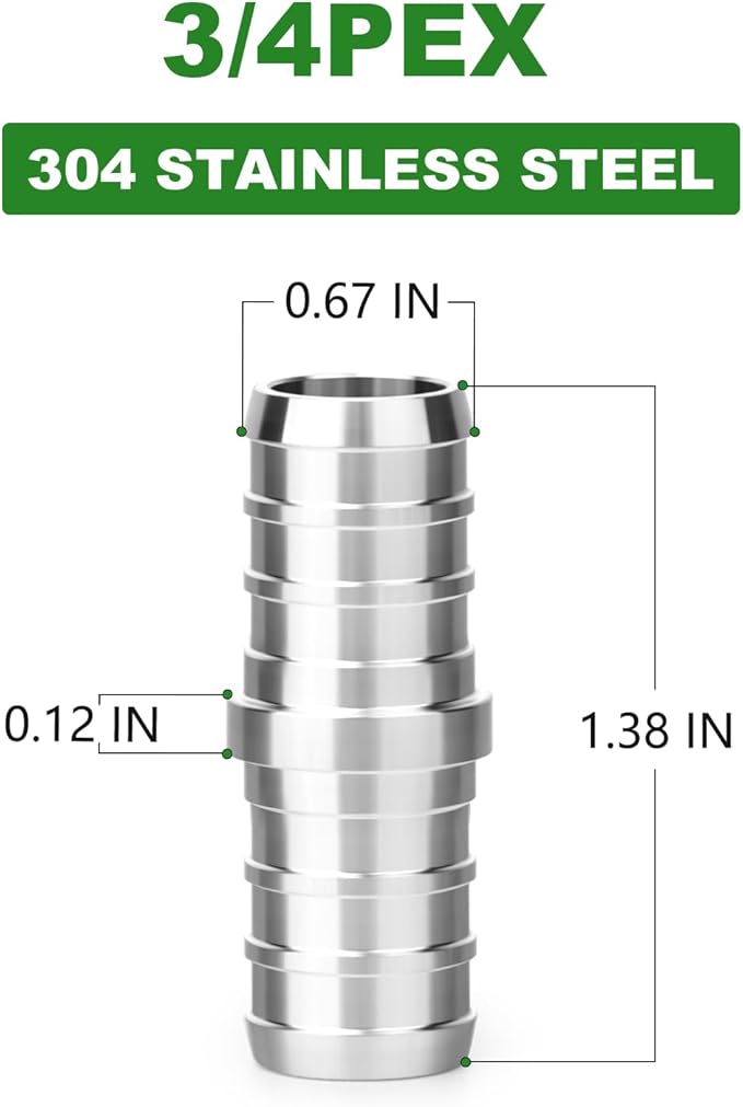 TAISHER 10PCS 304 Stainless Steel Pex Fittings, 3/4" Pex Coupling With 20PCS Hose Clamp For Pex Tubing Pipe