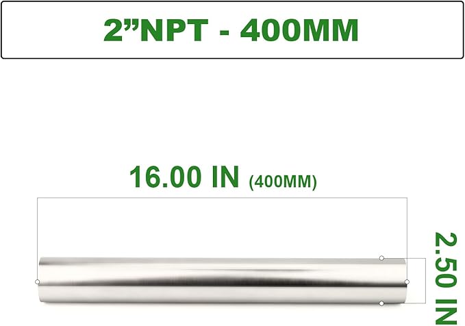 TAISHER 1PCS Stainless Steel Pipe Fittings, 2" NPT Female x 2" NPT Female Threaded, 16" Length Nipple Cast Pipe