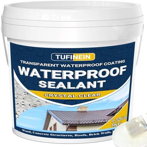 Transparent Waterproof Coating, TUFINEIN 1.32 Gallon Invisible Waterproof Agent Indoor & Outdoor Sealant Water-Based Clear Sealant Roofs, Walls, Garden, Terraces
