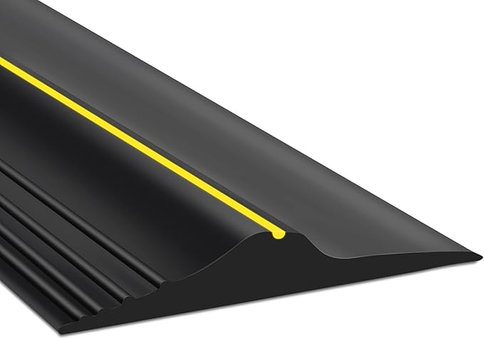 12Ft/3.7M Universal Garage Threshold Seal Strip Garage Door Bottom Weatherproof Strip Rubber DIY Weather Stripping Replacement Not Include Sealant/Adhesive (Black-Yellow Line)