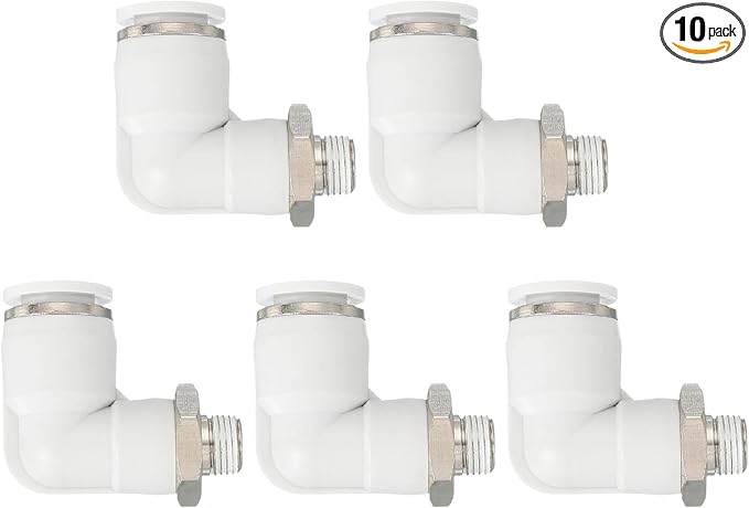 PATIKIL Push to Connect Fitting, 10 Pack Pneumatic Air Elbow Quick Connector 1/8"PT Male Thread x 10mm Tube 90 Degree Connect Tubing Elbow Air Tube Fitting Pneumatic Quick Adapter, White