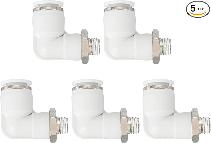PATIKIL Push to Connect Fitting, 5 Pack Pneumatic Air Elbow Quick Connector 1/8"PT Male Thread x 10mm Tube 90 Degree Connect Tubing Elbow Air Tube Fitting Pneumatic Quick Adapter, White