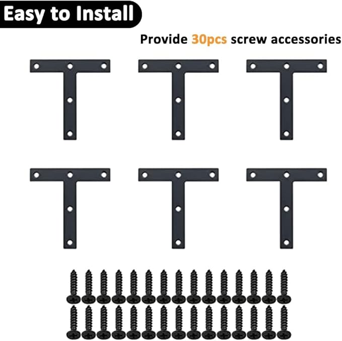 SAYAYO T Brace, 120x120mm (5" x 5") T Brackets Mending Plate Flat Repair Plates Joining Bracket Brace, Stainless Steel Matte Black, 6 Pcs