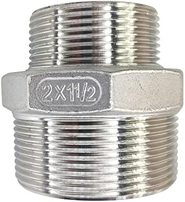 Male Hex Nipple Threaded Reducer Connector Pipe Fitting Adapter,Stainless Steel 304 NPT (2" x 1-1/2")