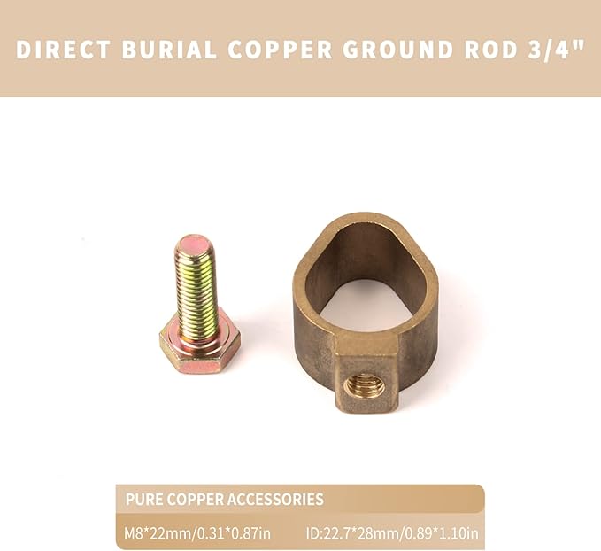 2PCS 3/4-Inch Direct Burial Copper Ground Rod Clamps Grounding Clamp,3/4"