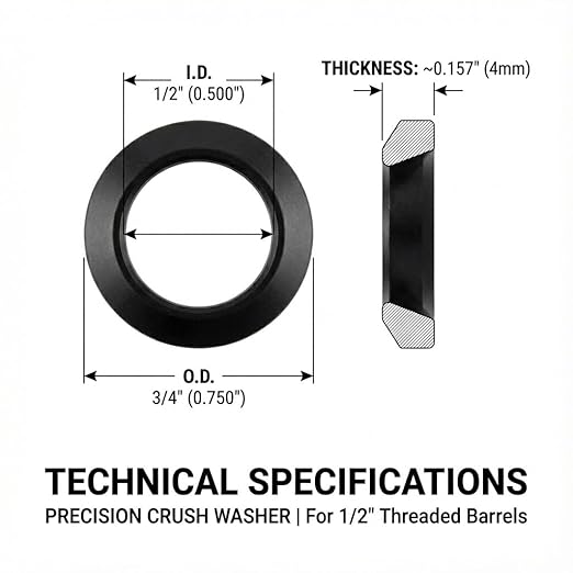 1/2 x 28 Crush Washer 5 Pack Black Steel Precision Spacers Anti Corrosion for Threaded Platforms Fits 1/2x28 1/2 28 0.5x28 14mm Threads Machined for Secure Alignment Durable Conical Design