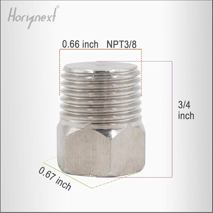 npt 3/8 stainless steel Male Thread hex Head water Pipe Plug, adapt to cap brass socket fitting manifold nut (Pack of 4)