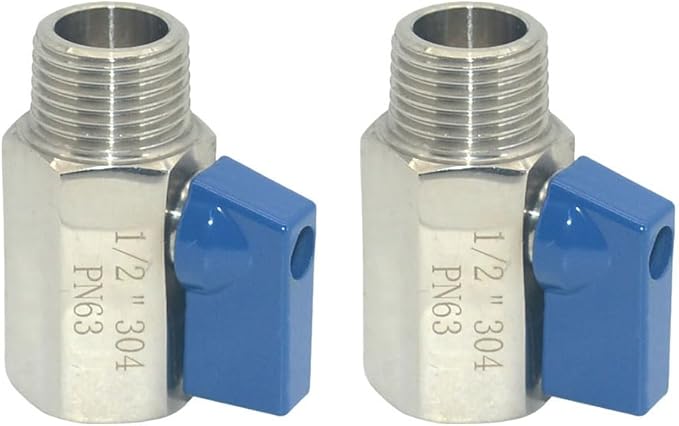 2 Pack Mini Ball Valve, Stainless Steel Female x Male NPT Thread Shut-Off Valve (1/2")