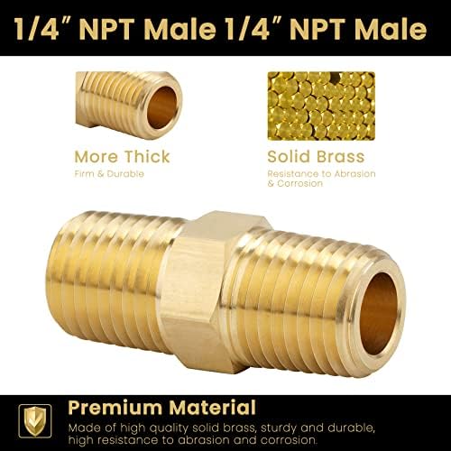 KOOTANS 1/4 NPT x 1/4 NPT Male Solid Brass Hex Nipples,4 PACK