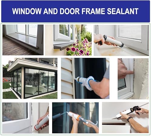 Waterproof Clear Silicone Caulk for Window & Door, Kitchen & Bathroom, Silicone Sealant Clear, Solvent Free, 10oz Cartridge, Ideal for Sink, Sanitary, Bath, Shower Sealant, Window Frame Sealant