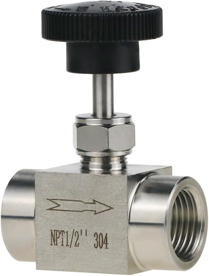 Angry Pony Stainless Steel 304 FNPT 1/2 female Straight Needle Valve, High Pressure Hydraulic Flow Control Valve for Water Oil Gas Systems, 900 PSI