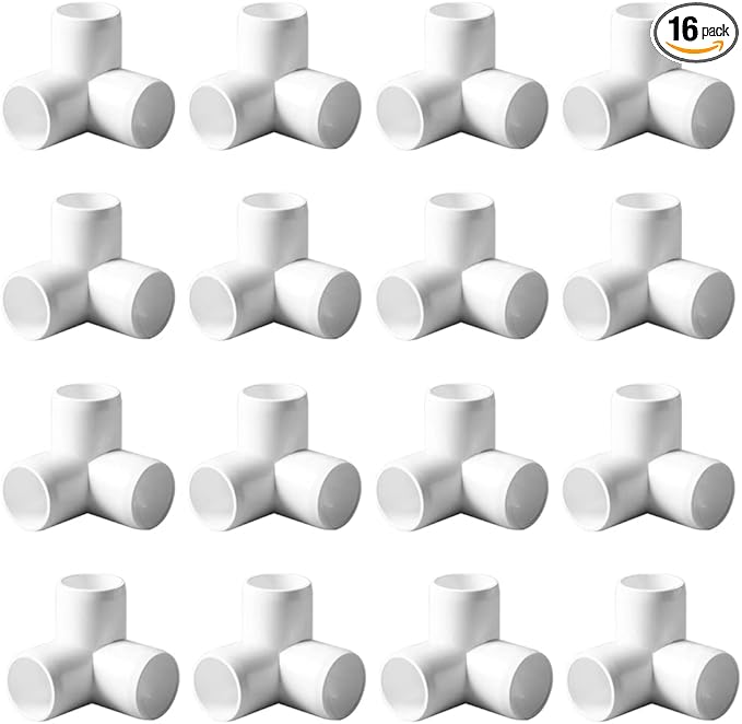 1-1/4“ Tee PVC Fitting 3 Way Elbow Connector, Furniture Grade 90 Degree Elbow Side Outlet, PVC Corner Fittings for Building Furniture Greenhouse Shed Pipe Fittings Tent Connection(Pack of 16)