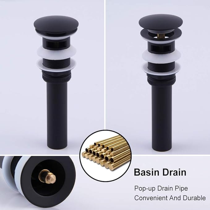 Bathroom Sink Drain with Overflow Vessel Sink Stopper Pop Up Drain Assembly Matt Black D500031B