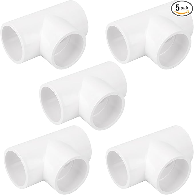 5Pack 1-1/4" PVC Tee 3 Way PVC Pipe Fittings Connector (Socket x Socket x Socket) Furniture Grade SCH40 1.25" PVC Tee Elbow Pipe Fitting Adapter for Water Supplies Build PVC Furniture Shelf