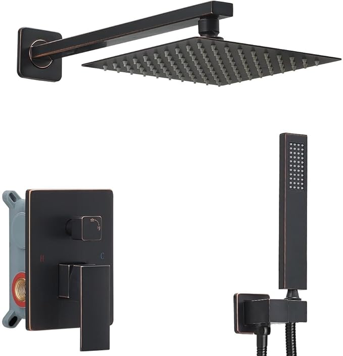 Oil Rubbed Bronze Shower System Bathroom Luxury Rain Mixer Shower Combo Set Wall Mounted Rainfall Shower Head System Shower Faucet Rough-in Valve Body and Trim Kit