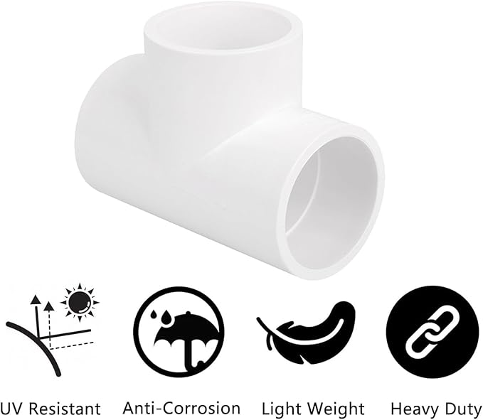 5Pack 1-1/4" PVC Tee 3 Way PVC Pipe Fittings Connector (Socket x Socket x Socket) Furniture Grade SCH40 1.25" PVC Tee Elbow Pipe Fitting Adapter for Water Supplies Build PVC Furniture Shelf