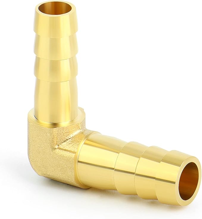 GASHER 2 Pieces Brass Hose Barb Reducer, 3/8 Inch to 5/16 Inch Barb Hose ID 90 Degree L Right Angle Elbow with 4 Hose Clamps, Brass Barb Reducer SPLICER Fitting Fuel/AIR/Water/Oil/Gas/WOG
