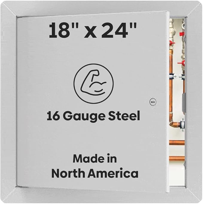 Best 18" x 24" Universal Access Panel – Flush Steel Door with Exposed Flange for Walls or Ceilings, 16-Gauge Cold Rolled Steel Frame, Screwdriver Cam Latch, White Powder-Coat Primer Finish, BA-UAP