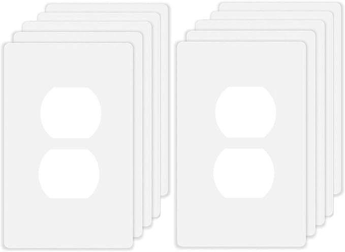 Screwless Duplex Receptacle Outlet Cover Wall Plates 1-Gang Duplex Switch Outlet Electrical Cover Plate Unbreakable Thermoplastic Faceplate for Decorative Receptacle Outlet Switch, White (10 Pack)