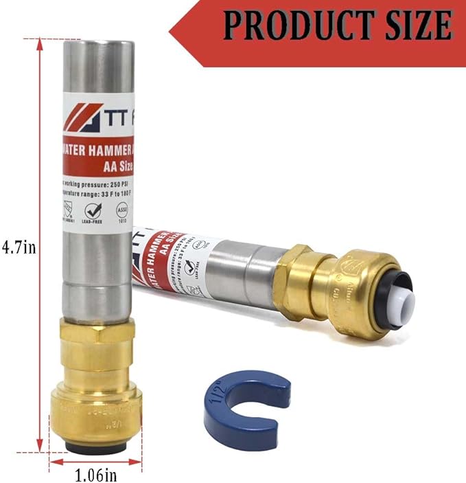 2 PCS Stainless Steel Water Hammer Arrestor 1/2 Inch Push to Connect Pex Copper CPVC, Push-Fit Hammer Arrestor