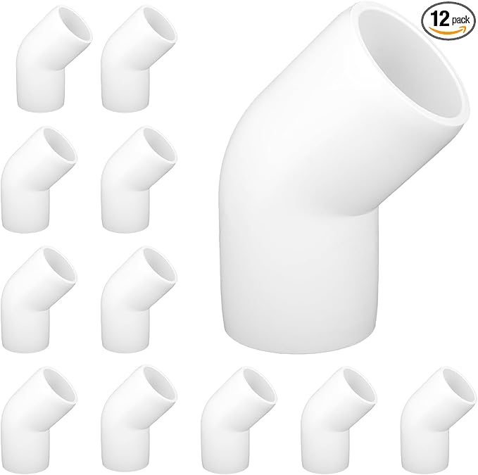 1" PVC Pipe Fittings, 45 Degree PVC Elbows, Furniture Grade, DIY Shelf Garden Support Structure Storage Frame, White (pack of 12)