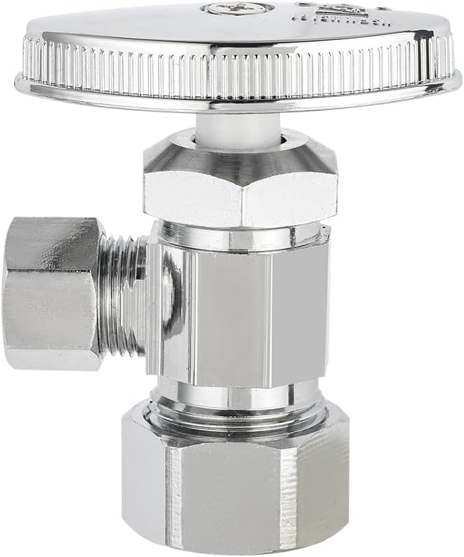 (Pack of 10) EFIELD Multi-Turn Angle Stop Valve 1/2" Nominal (5/8" OD) Compression x 3/8" OD, LF Brass Chrome Plate,(VALVE362-10PCS)