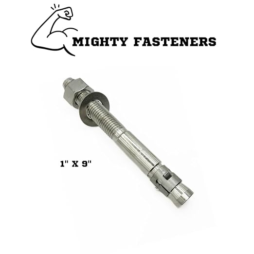 Wedge Anchors – Heavy-Duty 304 Stainless Steel Expansion Bolts for Concrete & Masonry, Rust-Resistant & Durable - 1" X 9" - 10 Pack