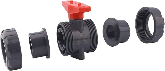 DERNORD PVC True Union Ball Valve with Full Port, EPDM O-Rings, and Reversible PTFE Seats,Rated at 200 PSI (1 1/2 inch Socket)