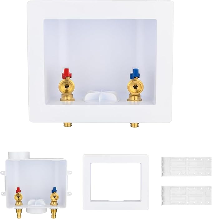 1-Pack GUOFIS Washing Machine Outlet Box,1/2 Inch PEX-A Expansion Inlet x 3/4 Inch MHT Outlet, Laundry Washer Box(Center Drain)