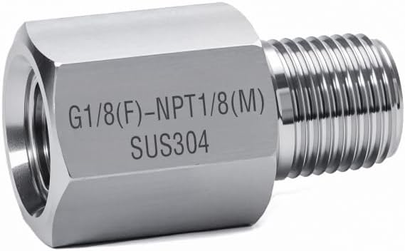 2 Piece G1/8Female-NPT1/8 Male Threaded Fitting,Reducer Adapter, 304 Stainless Steel Sensor Gasket Adapter Extender.
