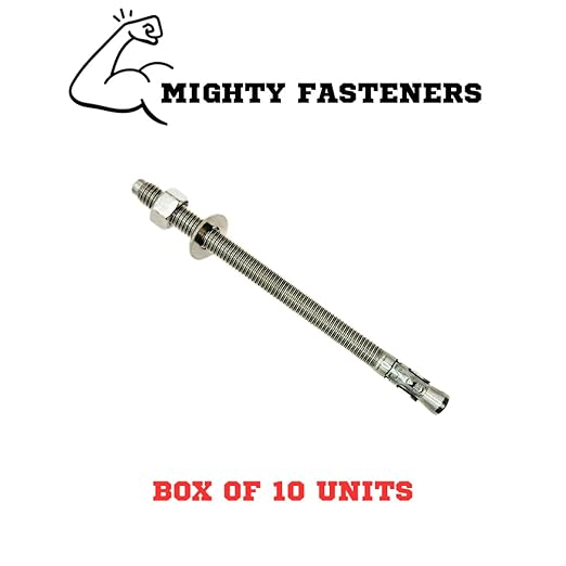 Wedge Anchors – Heavy-Duty 304 Stainless Steel Expansion Bolts for Concrete & Masonry, Rust-Resistant & Durable - 1/2" X 7-1/2" - 10 Pack