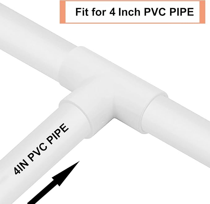 3 Way 4" PVC Tee Pipe Fittings Adapter (Socket x Socket x Socket) Furniture Grade SCH40 4 Inch PVC Elbow Pipe Connector for DIY PVC Shelf Garden Support Structure Storage Frame