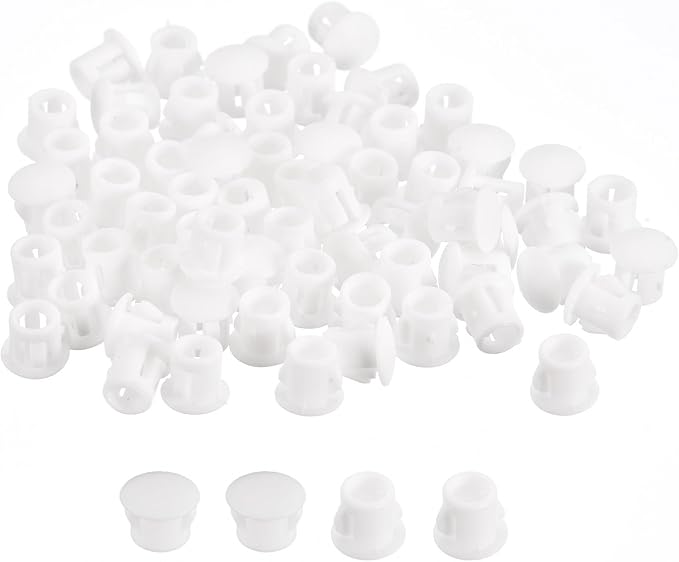 uxcell 7/32" Plastic Hole Plugs, 110Pcs Flush Type Panel Round Snap in Fastener Knockout Locking Plugs for Furniture Insert End Caps Panels, White