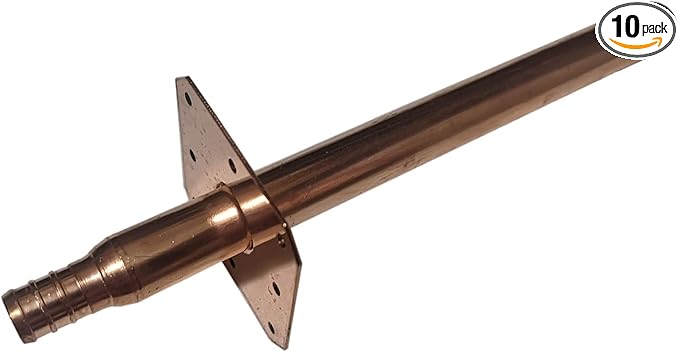 10 Pieces 1/2" Pex B Stub Out 8" Tubing, Copper Stub Out Straight w. Flange, Brass, For Pex B Tubing, Crimp Version, 10 Packs