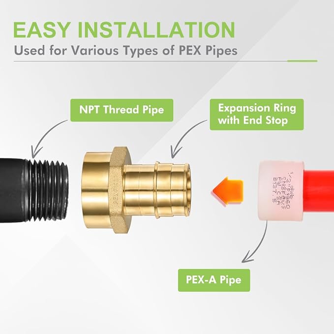 2 Pack Pex-A Female Adapter, 1 Inch Female NPT to 1Inch PEX-A Brass Expansion PEX-A Fittings,Zero-Lead Brass NSF/ANSI 61 NSF 372 Certificate, ASTM F1960 Certified