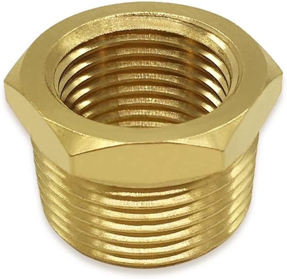 Hooshing 3PCS Brass Reducing Hex Bushing 3/4" NPT Male x 1/2" NPT Female Thread Reducer Pipe Fitting Adapter