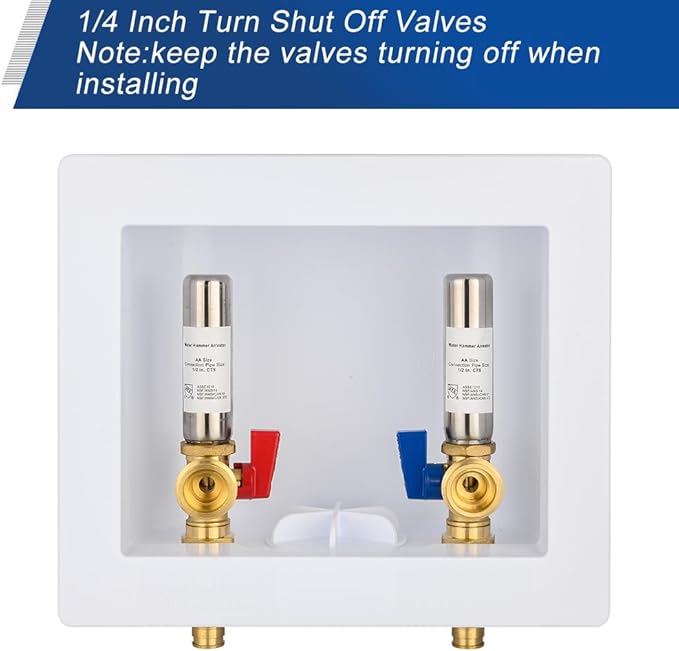 EFIELD Universal Washing Machine Outlet Box, 1/2-inch Pex-A Expansion Fitting Connection With Stainless Steel Water Hammer Arrestor, Center Drain,(WM053)