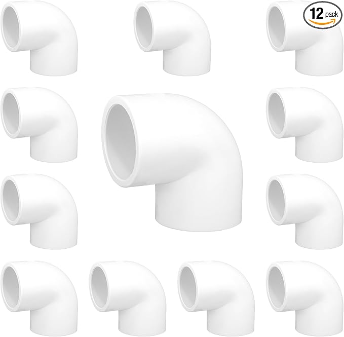 12 Pack 1 inch 90 Degree PVC Elbow Pipe Fittings, 2 Way Right Angle Furniture Grade PVC Pipe Fitting Connectors for DIY Shelf Building Furniture Garden Support Structure