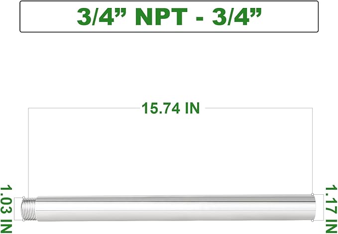 TAISHER 1PCS Stainless Steel Pipe Fittings, 3/4" NPT Male x 3/4" NPT Female Threaded, 16" Length Nipple Cast Pipe