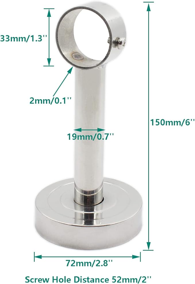 2 Pack Ceiling Mount Bracket, Stainless Steel Wardrobe Pipe Bracket Rod Holder Ceiling Holder, ULIFESTAR Shower Curtain Closet Wardrobe Rod Lever Support Pipe Flange Socket (D*H)33*150mm/1.3*6''