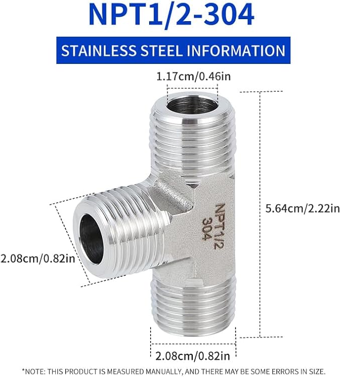 2 piece,NPT1/2Male - NPT1/2Male - NP1/2Male tee, 3WayConnector, Fabricate of 304 Stainless Steel.