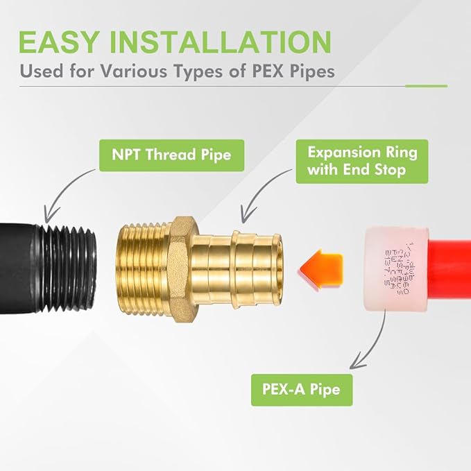 5 Pack Brass Expansion Male Adapter, 3/4 Inch Male NPT to 3/4 Inch PEX-A Brass Expansion PEX-A Fittingse,NSF/ANSI 61 NSF 372 Certificate, ASTM F1960 Certified