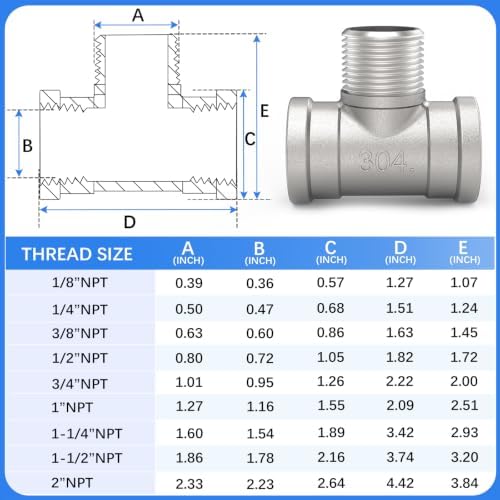 ChillWaves 304 Stainless Steel Pipe Fitting, Male Branch Tee 1-1/4" NPT Female x 1-1/4" NPT Male x 1-1/4" NPT Female Thread Adapter(1-PACK)