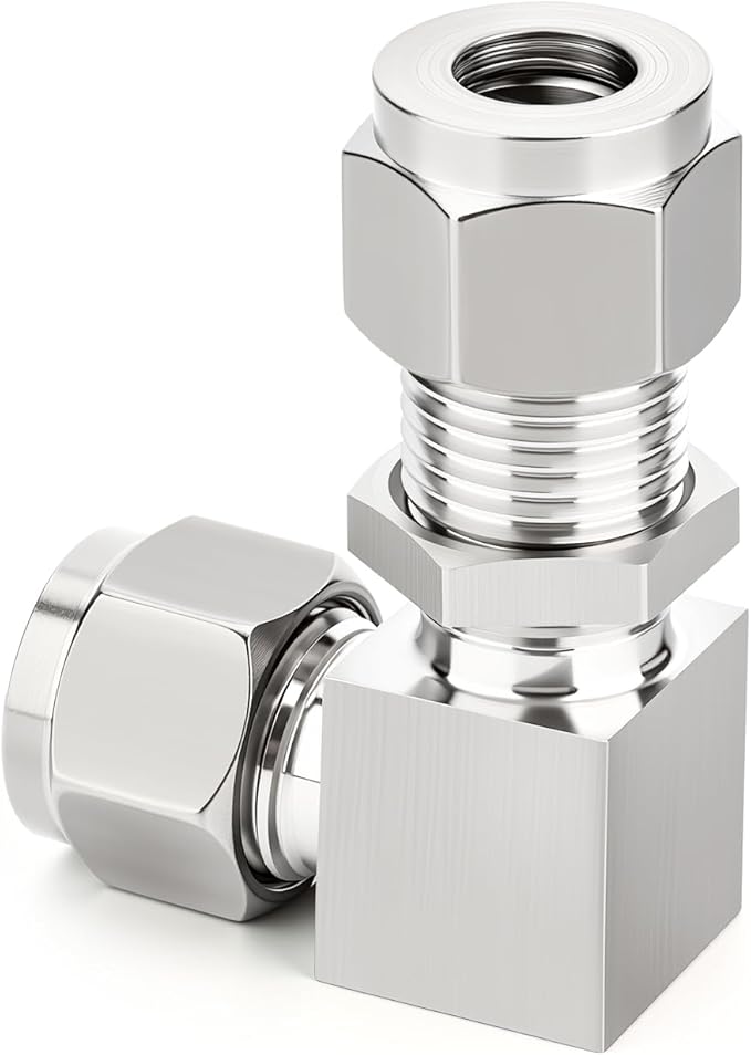 TAISHER 1PCS 304 Stainless Steel 90 Degree Thru-Bulk Bulkhead Compression Tube Pipe Fitting Connector, 1/2" Tube OD x 1/2" Tube OD Straight Adapter