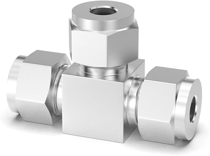 TAISHER 2PCS 304 Stainless Steel Compression Tube Pipe Fitting Connector, 1/8" Tube OD Tee Adapter