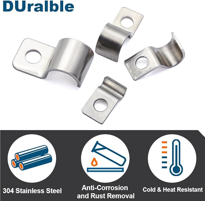 Conduit Pipe Clamps, 304 Ss Pipe Mounting Brackets, Metal One-Hole P-Type Clips Heavy Duty Unilateral Wire Clips for Tube or Wire Cord Installation | OD 1" | 25 Pcs